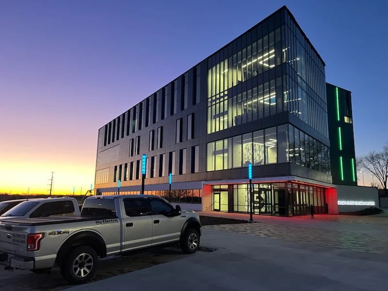 Modern commercial office building electrical installation by Hy-Electric Lincoln NE